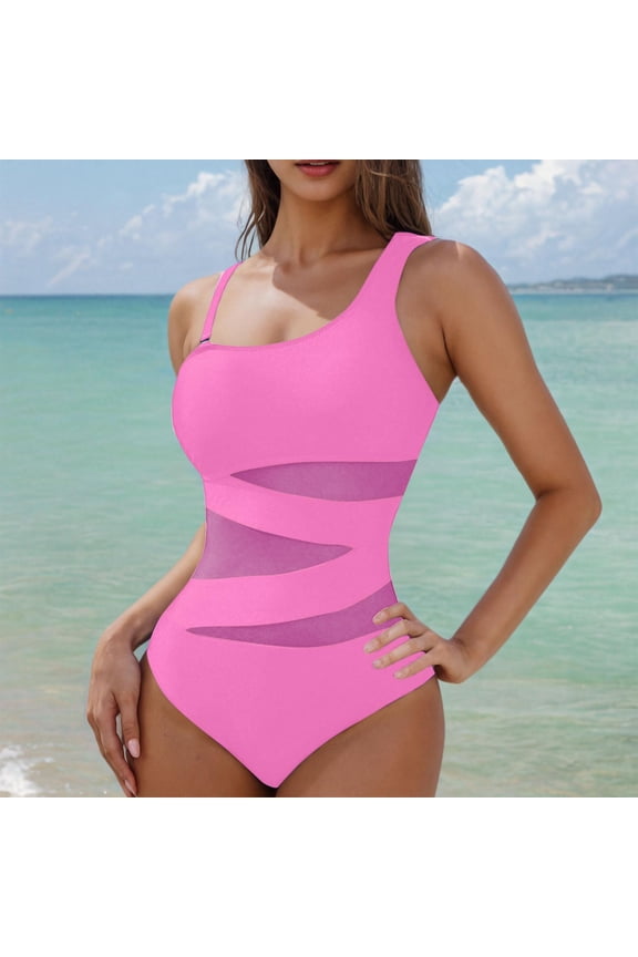 Womens Summer Plus Size One Piece Bathing Suits Solid Color Adjustable Suspenders Backless Swim Suit∣S-2XL