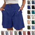 thumbnail image 1 of Womens Summer Plus Size Shorts Casual Elastic Waist Cropped Trousers In Twill Fabric Straight Leg Gym Shorts Women's Athletic Shorts With Pockets - Dark Blue∣L, 1 of 7