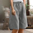 thumbnail image 1 of Womens Summer Plus Size Shorts Elastic Waist Half Shorts Pants Buttons Casual Linen Gray Gym Shorts Women's Athletic Shorts S-3XL, 1 of 9