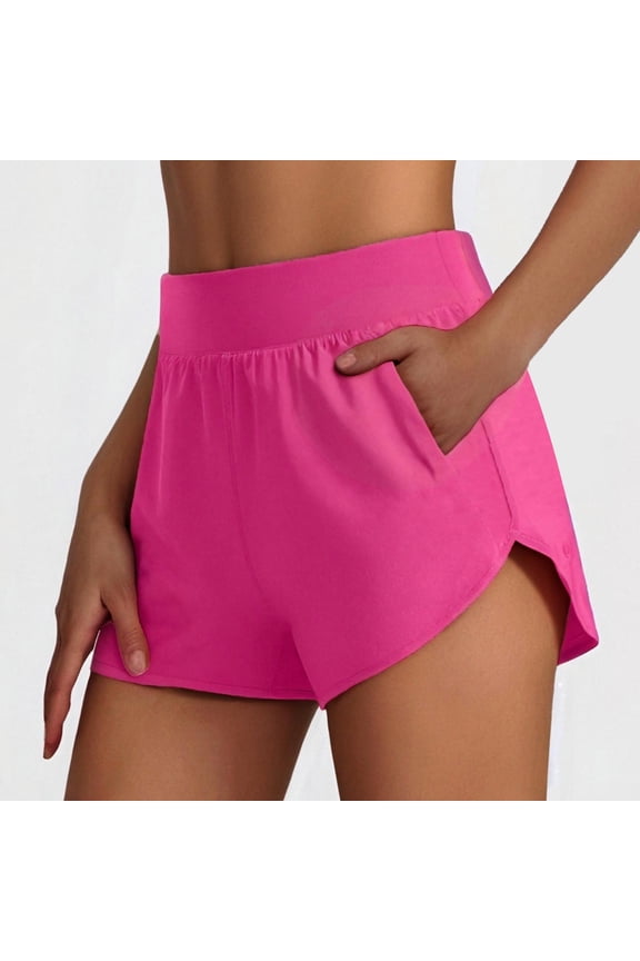 Womens Summer Plus Size Shorts Tennis Shorts Run Yoga Inner Shorts Elastic Sports Gym Hakama With Zipper Pockets Gym Shorts Women's Athletic Shorts S-2XL