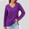 thumbnail image 1 of Womens Summer Plus Size Tops Flared Cuffed Casual Solid Long Sleeve Round-Neck Blouse Casual Work Pullover Tops Purple S, 1 of 6