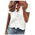 thumbnail image 1 of Womens Summer Plus Size Tops Ruffle V-Neck Blouses Shirts Dressy Casual Trendy Loose Fit 3/4 Sleeve Tees Shirts 5XL, 1 of 5