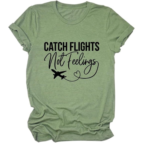 Womens Summer Print T Shirt Army Green L - Relaxed Fit Crewneck Casual Tee