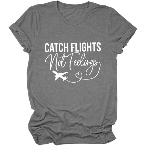 Womens Summer Print T Shirt Grey S - Relaxed Fit Crewneck Casual Tee