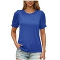 thumbnail image 1 of Womens Summer Puff Sleeve Pleated Tops Crew Neck Causal Tunic Blouses Pure Basic Tee-Shirts Dressy Flowy T Shirts Holiday Beach Party Blouses, 1 of 6