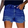 thumbnail image 1 of Womens Summer Ripped Jeans High Waist Frayed Raw Hem Tassels Denim Shorts Casual Stretch Distressed Hot Shorts, 1 of 8