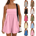 thumbnail image 1 of Womens Summer Rompers 2026 Casual Spaghetti Strap Short Jumpsuits with Pockets Pink L, 1 of 8
