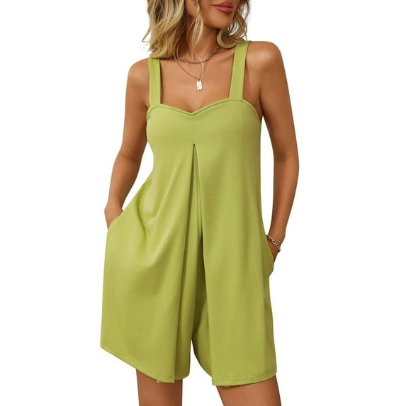 Mawalde Womens Summer Rompers Casual Sleeveless Loose Shorts Overalls Jumpsuit Outfits with Pockets Clothes Green M