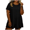 thumbnail image 1 of Womens Summer Ruffle Dresses Plus Size Casual Linen Dress Short Sleeve Plain Tshirt Sundress Black, XL, 1 of 7