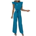 thumbnail image 1 of Womens Summer Ruffle Short Sleeve Jumpsuits Solid Casual Loose Blted Wide Leg Work Pants Trousers Rompers with Pockets, 1 of 7