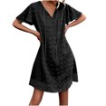 thumbnail image 1 of Womens Summer Ruffle Short Sleeve V Neck Mini Dress Chiffon Swiss Dot Flowy Short Dress Solid Casual Loose Beach Dress, 1 of 7