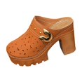 thumbnail image 1 of Womens Summer Sandals Dressy Casual Solid Color Closed-Toe High Heels Heel Slippers Beach Sandals Size 9.5 - Brown, 1 of 9