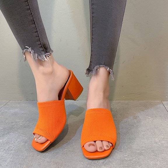 Womens Summer Sandals Dressy Casual Solid Color Head High Heels Coarse Heels Cool Slippers Spring And Summer Shoes Size 8.5 - Orange