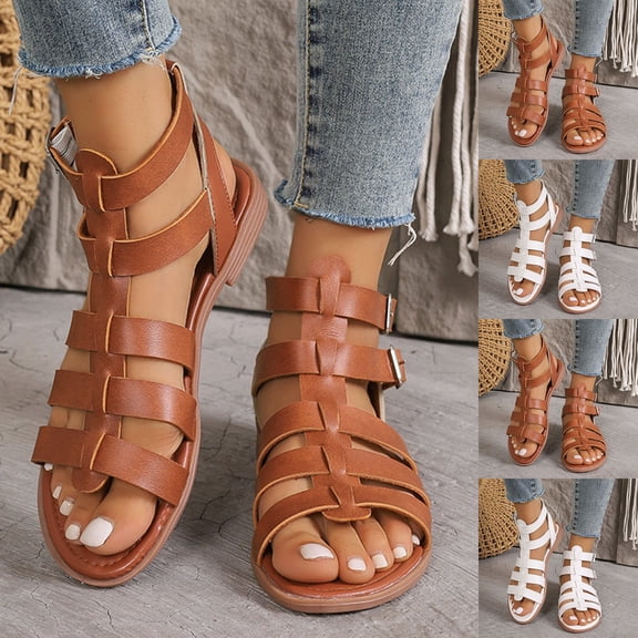 Womens Summer Sandals Flat Heel Open Toe Casual Daily Slipper Casual Summer Shoes for Women Beach Vacation Casual Flower Breathable Flat Sandals