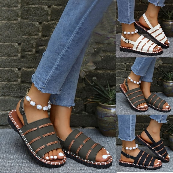 Womens Summer Sandals Flat Heel Open Toe Slip-on Slipper Casual Summer Shoes for Women Beach Vacation Casual Flower Breathable Flat Sandals