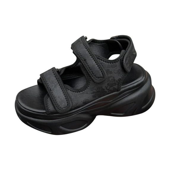 Womens Summer Sandals Oofos Sandals for Women Size 7 Women's Fashion Casual Spring And Summer Solid Color Print Comfortable Breathable Round Toe Open Toe Thick Bottom Wedge Heel Sandals Black