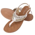 thumbnail image 1 of Womens Summer Sandals Sweet Bling T Strap Flip Flops Beach Shoes Elastic Ankle Strap Flat Sandals for Women, 1 of 3