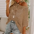 thumbnail image 1 of Womens Summer Scoop Neck Short Sleeve Sweater Casual Crochet Hollow Out Knit Tops Pullover Shirts Beach Coverup Womens Summer Boho Tops Khaki XXL, 1 of 9