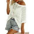 thumbnail image 1 of Womens Summer Scoop Neck Short Sleeve Sweater Casual Crochet Hollow Out Knit Tops Pullover Shirts Beach Coverup, 1 of 6