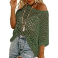 thumbnail image 1 of Womens Summer Scoop Neck Short Sleeve Sweater Casual Crochet Hollow Out Knit Tops Pullover Shirts Beach Coverup, 1 of 5
