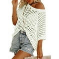 thumbnail image 1 of Womens Summer Scoop Neck Short Sleeve Sweater Casual Crochet Hollow Out Knit Tops Pullover Shirts Beach White M, 1 of 4