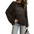 thumbnail image 1 of Womens Summer Scoop Neck Short Sleeve Sweater Casual Knit Tops Pullover Shirts Coffee Color L, 1 of 6