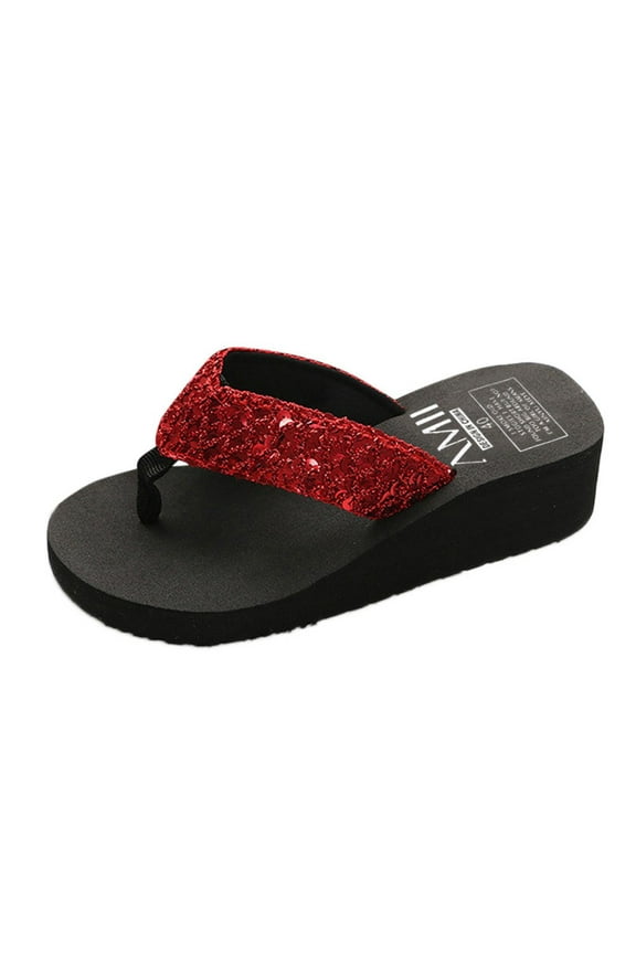 Womens Summer Sequin Flip Flops Fashion Soft Yoga Mat Thong Sandals with Sparkle Arch Support