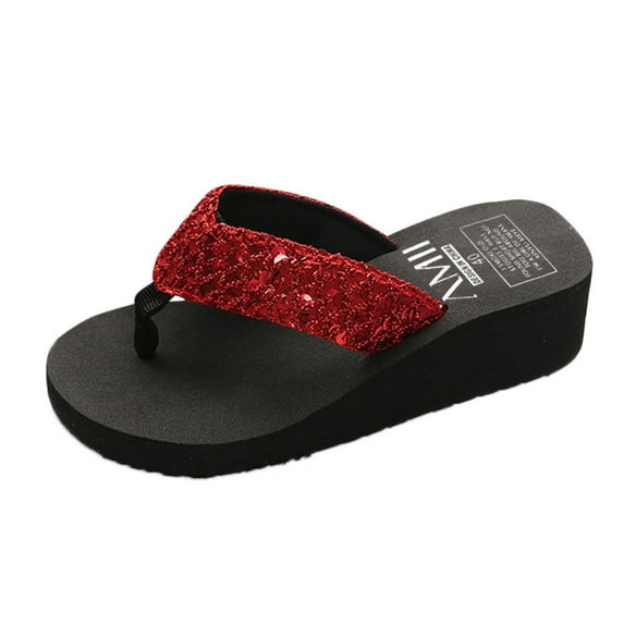 Womens Summer Sequin Flip Flops Fashion Soft Yoga Mat Thong Sandals with Sparkle Arch Support