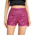 thumbnail image 1 of Womens Summer Sequins Shorts Mid Waist Elastic Band Sparkly Straight Leg Shorts Glitter Hot Pants for Party, 1 of 8