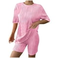 thumbnail image 1 of Womens Summer Sets 2 Piece Outfits Solid Color Short Sleeve Top Sets Comfy Crew Neck Casual Shorts Sweatsuits (Pink 2XL), 1 of 5