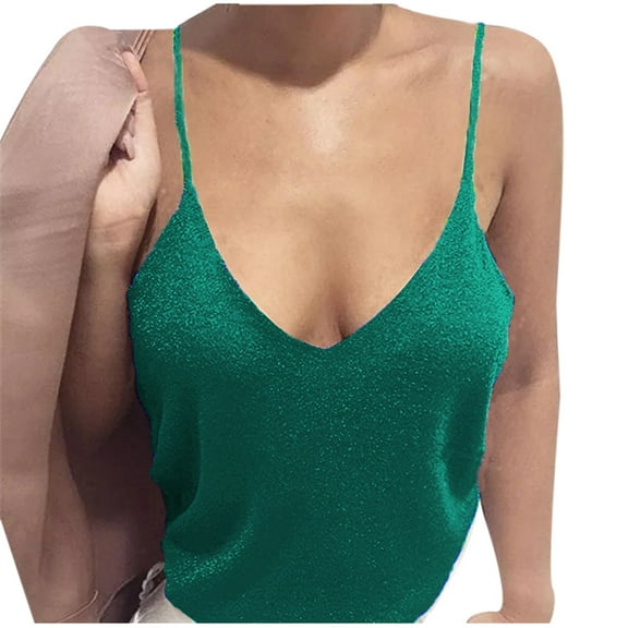 Womens Summer Deep V Neck Cami Shirts Solid Color Spaghetti Straps Basic Sleeveless Camisole Tank Tops Blouses