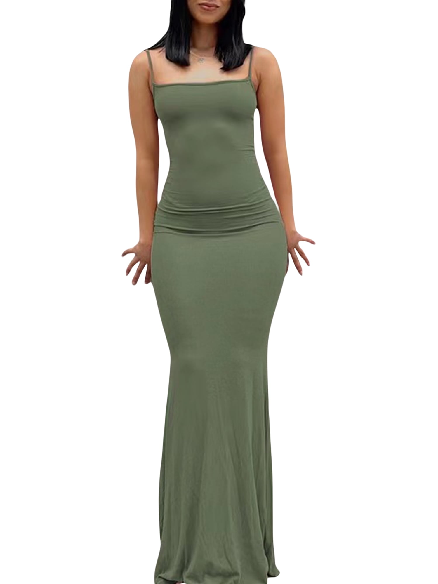 Womens Summer Sexy Fish Tail Long Bodycon Maxi Dress Square Neck Sleeveless  Spaghetti Strap Long Dress Slim-Fit Boho Dress - Walmart.com