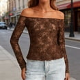 thumbnail image 1 of Womens Summer Sexy Off The Shoulder Tops Long Sleeve Lace Hollow Out Slim Dating Going Out Base Layer Shirts S-2XL, 1 of 7