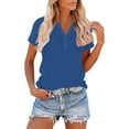 thumbnail image 1 of Womens Summer Shirts Boho New Women's Buttoned V-Neck Short-Sleeve Raglan Loose T-Shirt Style B-16 Blue S, 1 of 8
