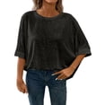 thumbnail image 1 of Womens Summer Shirts Plus Size Batwing Sleeve Versatile Neck Oversized Tshirts for Women Black 2XL, 1 of 7