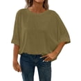 thumbnail image 1 of Womens Summer Shirts Plus Size Batwing Sleeve Versatile Neck Oversized Tshirts for Women Green XL, 1 of 7