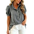 thumbnail image 1 of Womens Summer Shirts Puff Sleeve Button Down Denim Oversized Tshirts for Women Gray L, 1 of 7