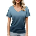 thumbnail image 1 of Womens Summer Shirts Short Sleeve Dolman Tops Fashion Gradient V Neck Blouse Dressy Casual Basic Tees Ruched Tunic Going Out Business Work Clothes T Shirt with Side Shirring, 1 of 6