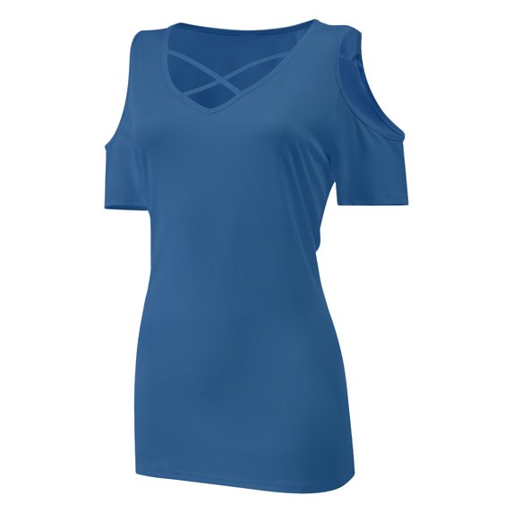 Womens Summer Shirts Short Sleeve V Neck Criss Cross Cold Shoulder Tops Blouse