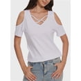 thumbnail image 1 of Women's Summer Short Sleeve V-Neck Criss Cross Cold Shoulder Blouse Tops, 1 of 4