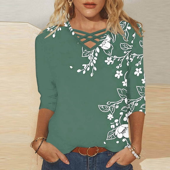 Womens Summer Shirts and Tops Summer Blouses for Women 2026 Linen 3/4 Length Sleeve Womens Tops Plus T-shirt Tops Cute T Shirts Funny Tees