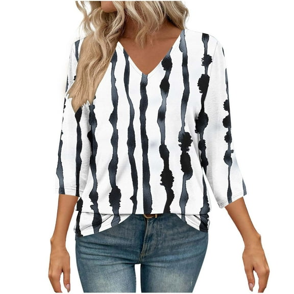 Womens Summer Shirts and Tops Tshirts Shirts for Women Cotton Long Women's 3/4 Length Sleeve Tops Tops for Women Summer Dressy Print T Shirts