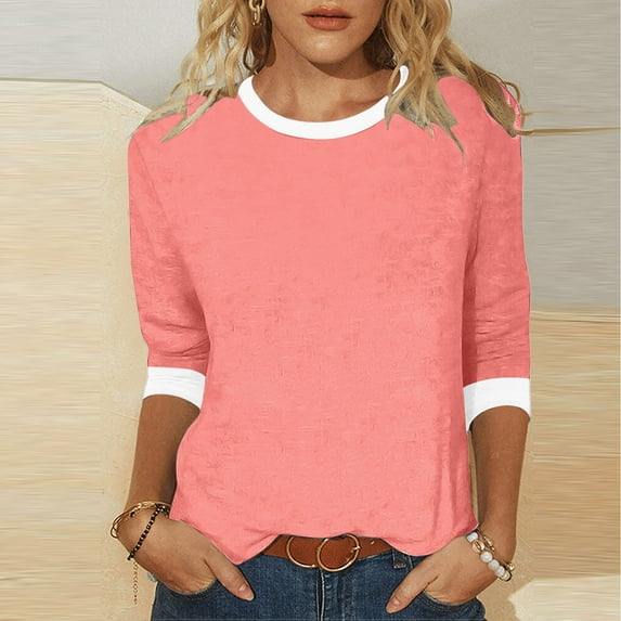 Womens Summer Shirts and Tops Women Clothes Summer Quarter Length Sleeve Tops for Women Plus Size Blouses Solid Color Womens Summer Tops