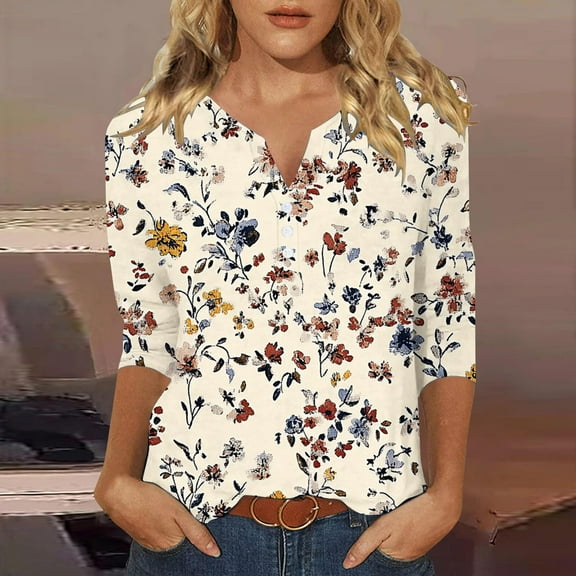 Womens Summer Shirts and Tops Womens Summer Tops V Neck Fitted Womens 3/4 Sleeve Tops Tee Shirts Tshirts Shirts for Women Graphic Funny