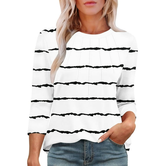 Womens Summer Shirts and Tops Womens Thick T Shirts Women's 3/4 Sleeve T Shirts Tshirts for Women Striped Tops for Women Short Sleeve