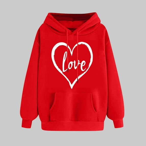 Womens Summer Shirts Women's Clothing Ndbuld Women's Print Winter Hoodie Pullover Tops Long Sleeved Comfortable Sweatshirt Rollbacks,Red,M