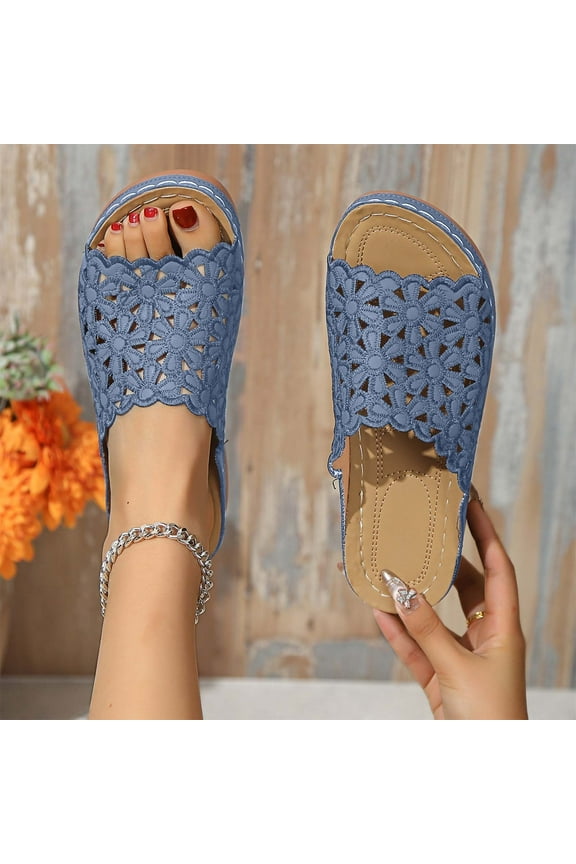 Womens Summer Shoes Laser Cut Floral Soft Leather Summer Shoes Open Toe Slides Beach Vacation Travel Wedding Party Garden Casual Daily Footwear