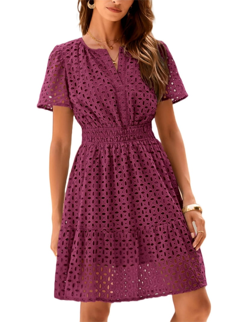a line v neck hollow mini cocktail dress Apricot Vintage Deep V Lace Trim Floral A-Line Fitted Spaghetti Strap High Waist Mini Dress Women's Cocktail Short Elegant Party Summer Kni,S