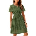 thumbnail image 1 of Womens Summer Short Dress V Neck Short Sleeve A Line Wear To Work Hollow Out Lace Ruffle Cute Casual Beach Party Dresses, 1 of 6