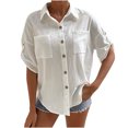 thumbnail image 1 of Womens Summer Short Sleeve Button Down Shirts Bussiness Casual Basic Blouses Tops Henley V Neck Pockets Tunic Tee, 1 of 7